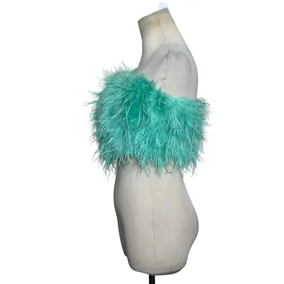 Club L London aqua green feather bandeau crop top size 4 - Picture 7 of 16